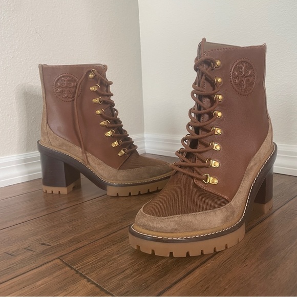 Tory Burch 95 mm Miller Lug Sole Booties boots lace up zipper chunky combat boot - Picture 16 of 16